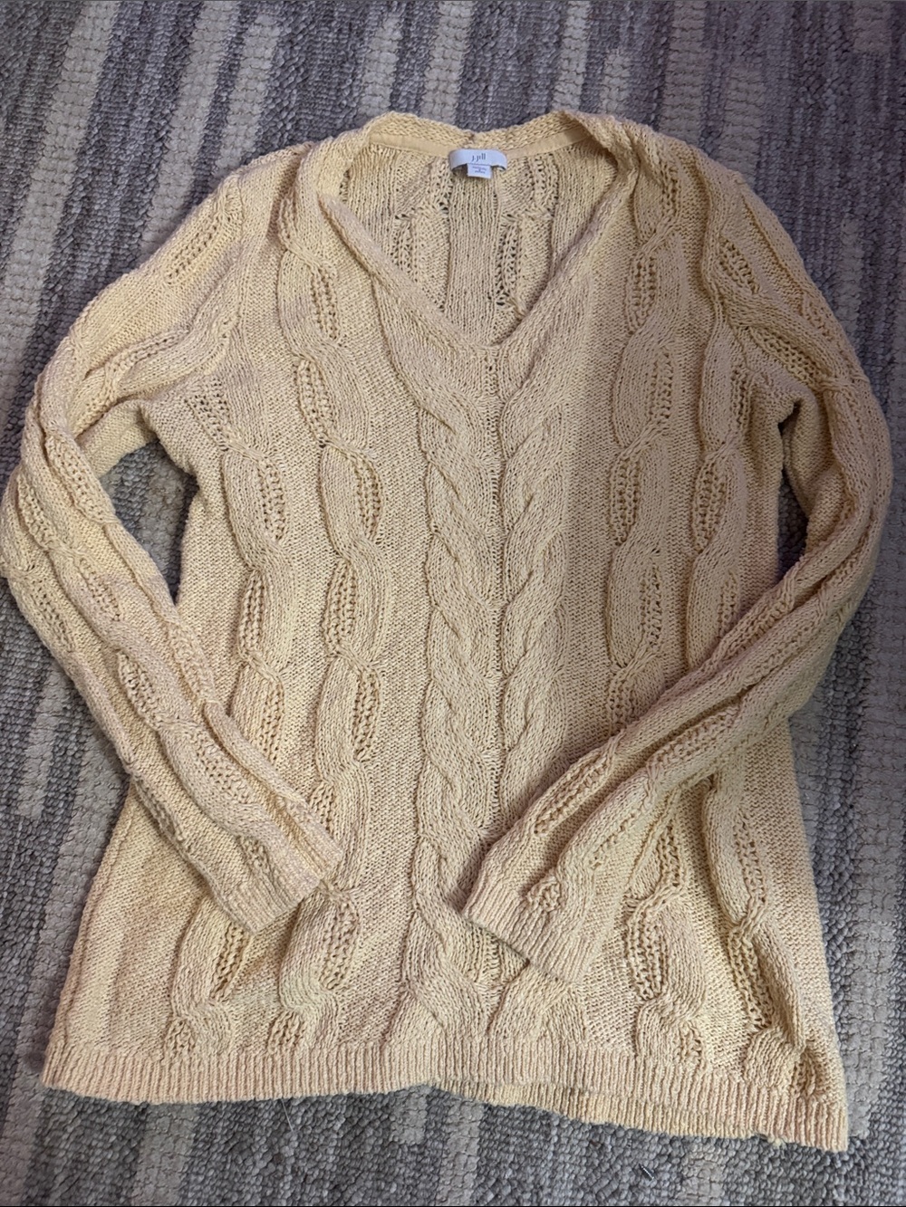 J. Jill Pale Yellow Cable‑Knit V‑Neck Sweater